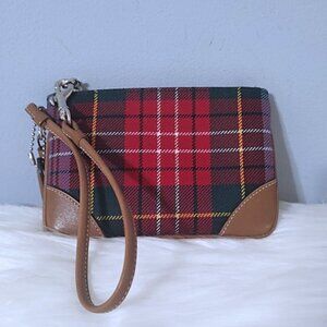 Coach vintage y2K Tartan wool plaid wristlet leather trim w/tassel EUC